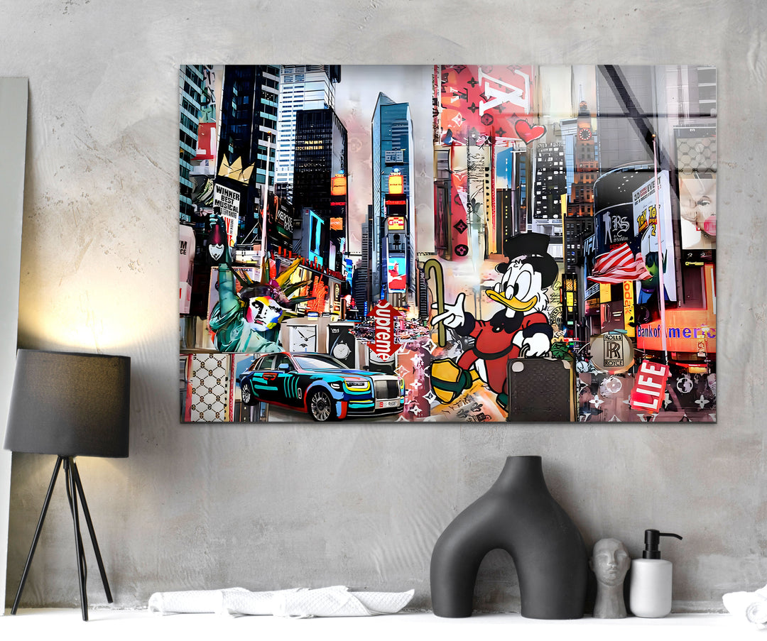 Scrooge in New York Glass Wall Art glass image printing, glass prints from photos
