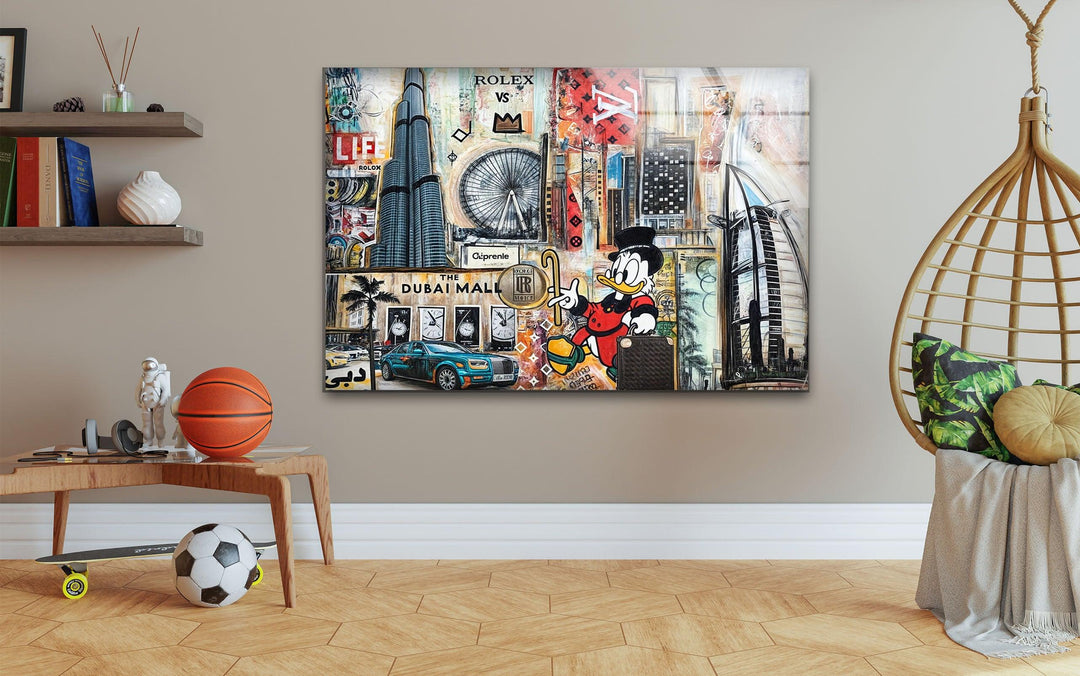 Scrooge In New York City Glass Wall Art picture on glass wall art, photos printed on glass
