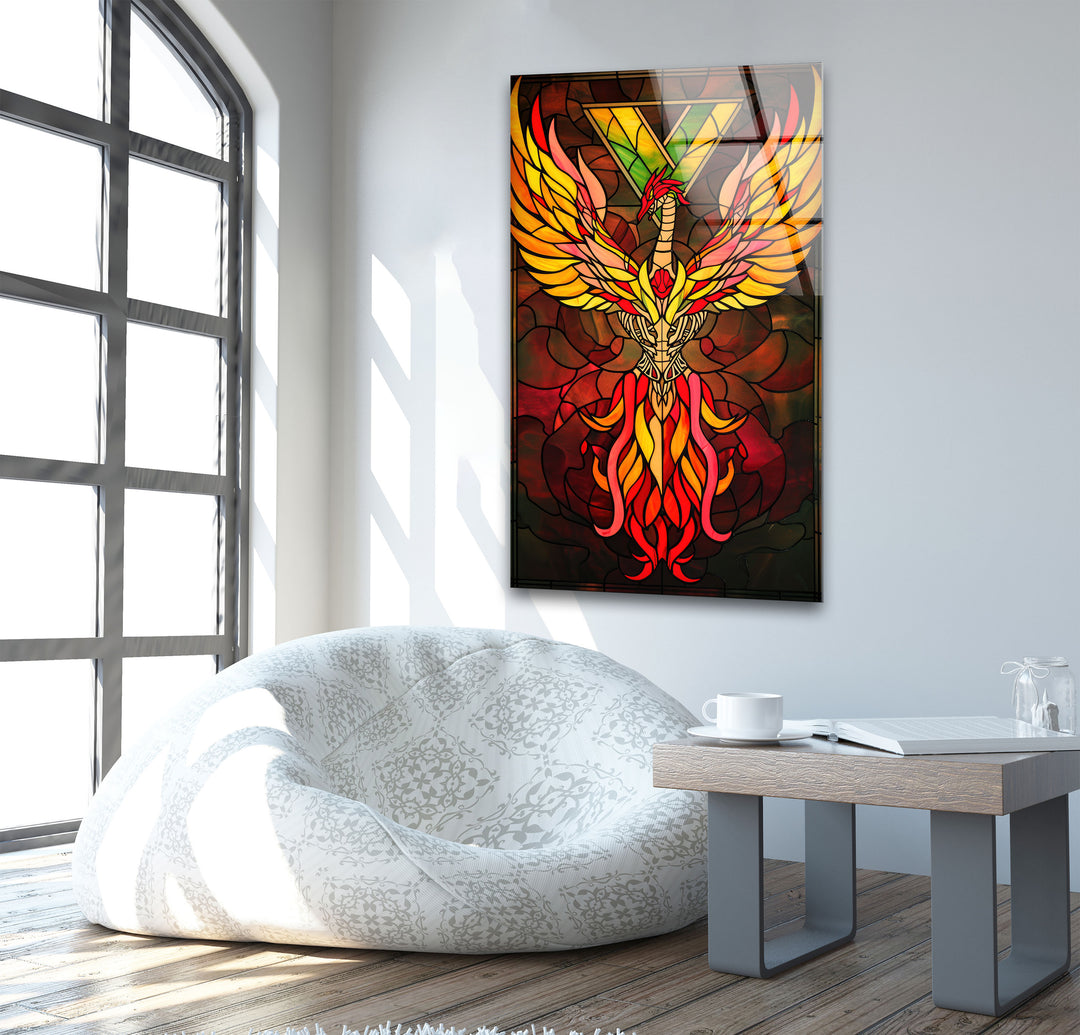 Skeleton Bones of a Phoenix Glass Wall Artwork & Cool Art Prints