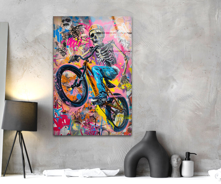 Skeleton Colorful Painting Glass Print Wall Art & Cool Artwork