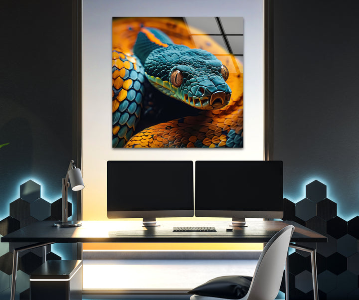 Blue Snake Glass Wall Art large glass photo prints, glass wall photos
