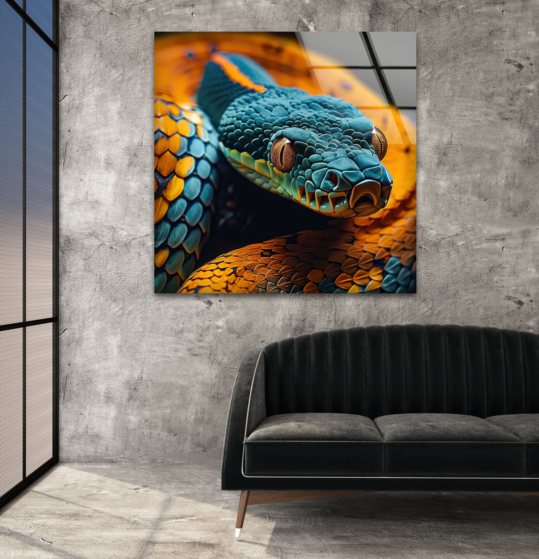 Blue Snake Glass Wall Art custom glass pictures, glass art prints
