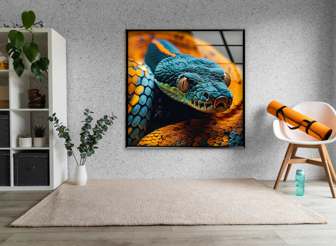 Blue Snake Glass Wall Art photo print on glass, prints on glass wall art
