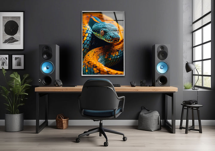 Blue Snake Glass Wall Art custom glass photo prints, large glass prints
