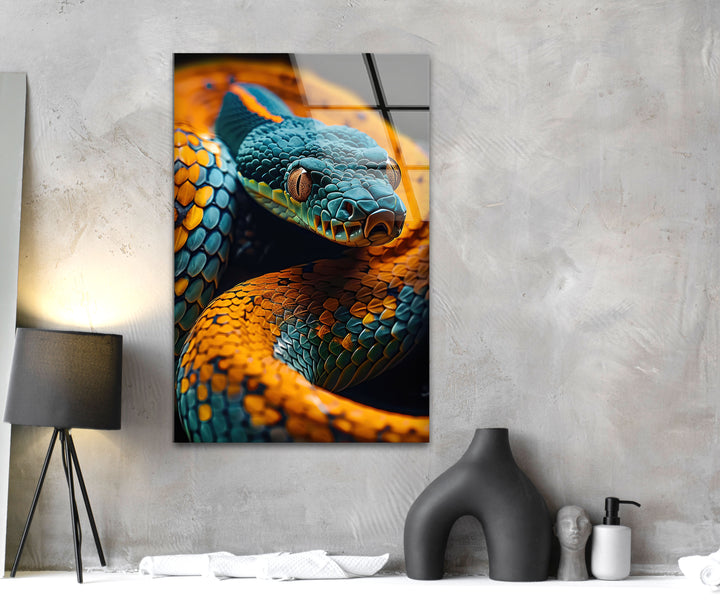 Blue Snake Glass Wall Art Glass Printing Wall Art, Print photos on glass
