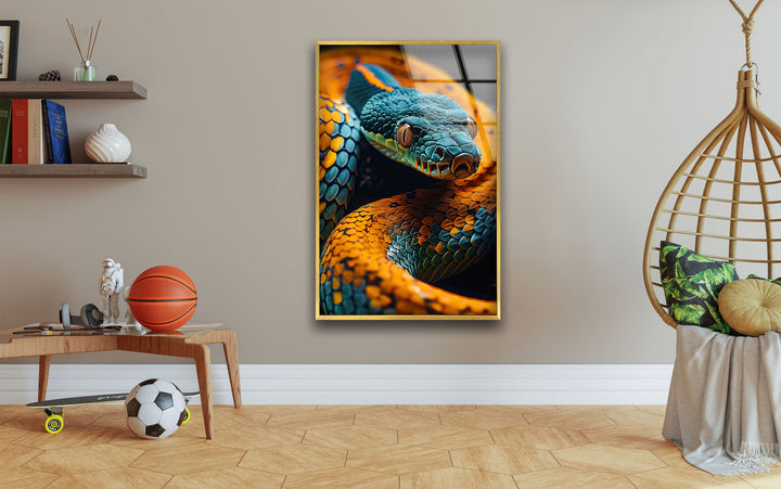 Blue Snake Glass Wall Art glass photo prints, glass picture prints
