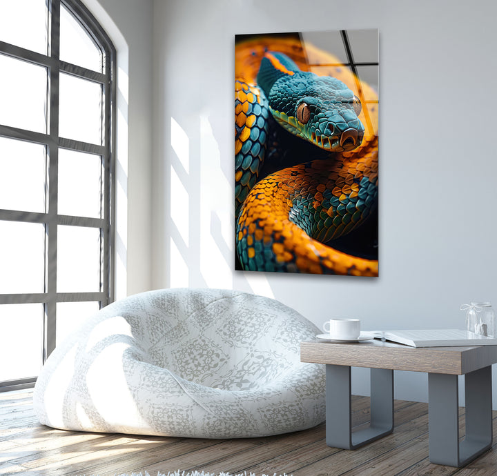 Blue Snake Glass Wall Art glass image printing, glass prints from photos
