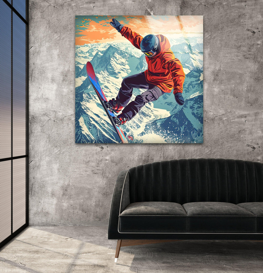 Snowboarding Man Glass Wall Art glass image printing, glass prints from photos
