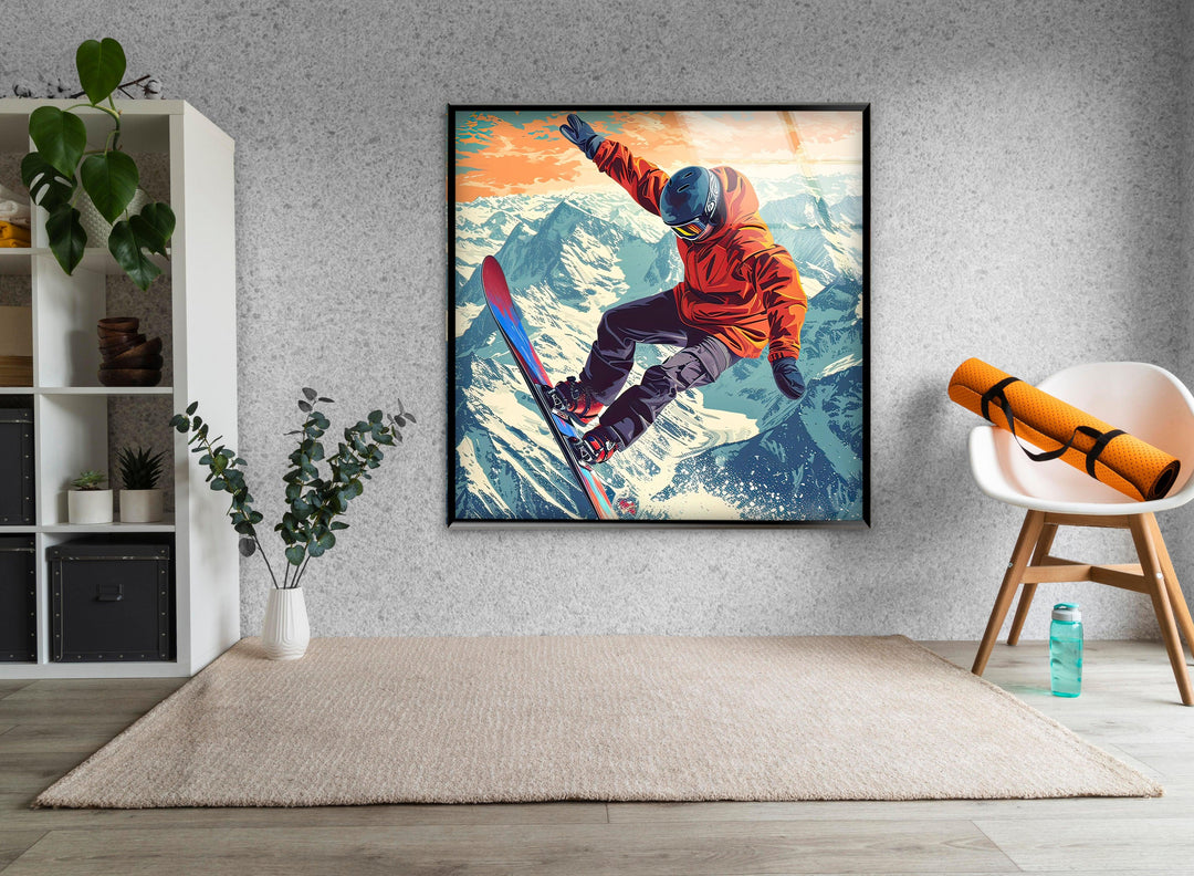 Snowboarding Man Glass Wall Art glass pictures for Wall, glass prints wall art
