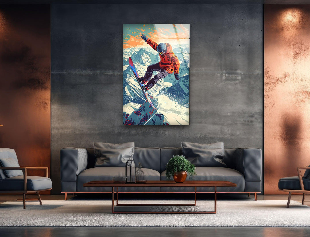 Snowboarding Man Glass Wall Art large glass photo prints, glass wall photos
