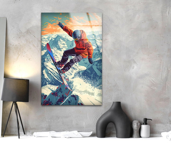 Snowboarding Man Glass Wall Art custom glass photo prints, large glass prints
