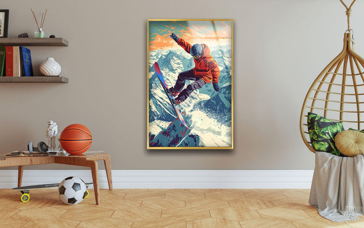 Snowboarding Man Glass Wall Art picture on glass wall art, photos printed on glass
