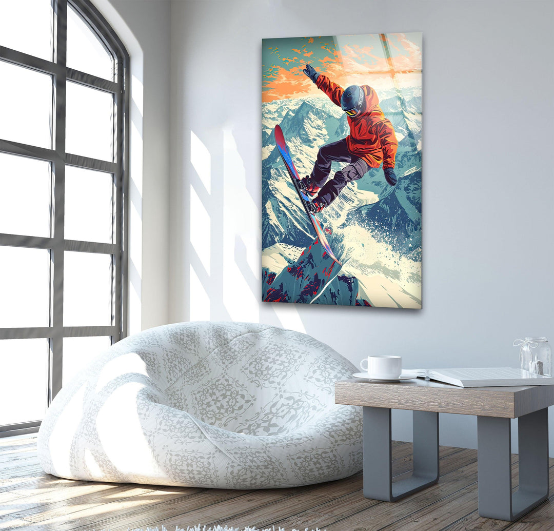 Snowboarding Man Glass Wall Art Glass Printing Wall Art, Print photos on glass
