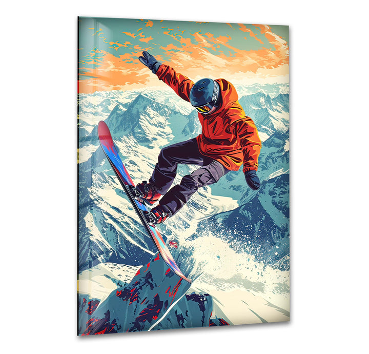 Snowboarding Man Glass Wall Art glass art painting, glass art for the Wall
