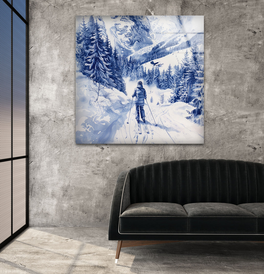 Mountain Skiing Glass Wall Art picture on glass wall art, photos printed on glass