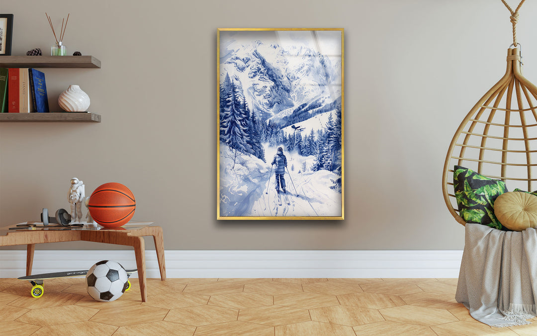 Mountain Skiing Glass Wall Art glass wall decor, glass wall art decor