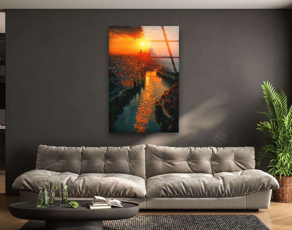 Spain Golden Hour River Glass Wall Art, art glass wall art, glass wall art pictures