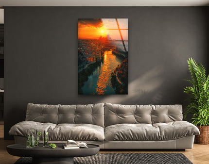 Spain Golden Hour River Glass Wall Art