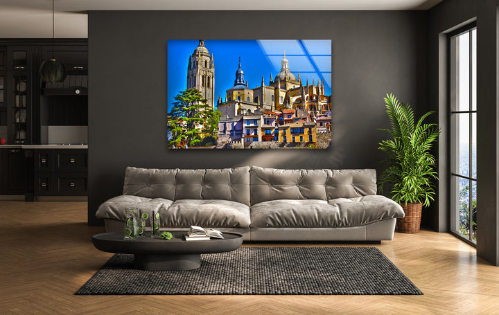 Toledo Cathedral Glass Wall Art – Majestic Spanish Landmark with Historic Architecture