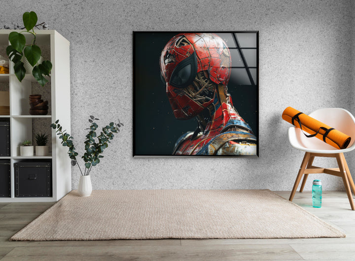 Spider Man is Made of Gundam Glass Wall Art photo print on glass, prints on glass wall art
