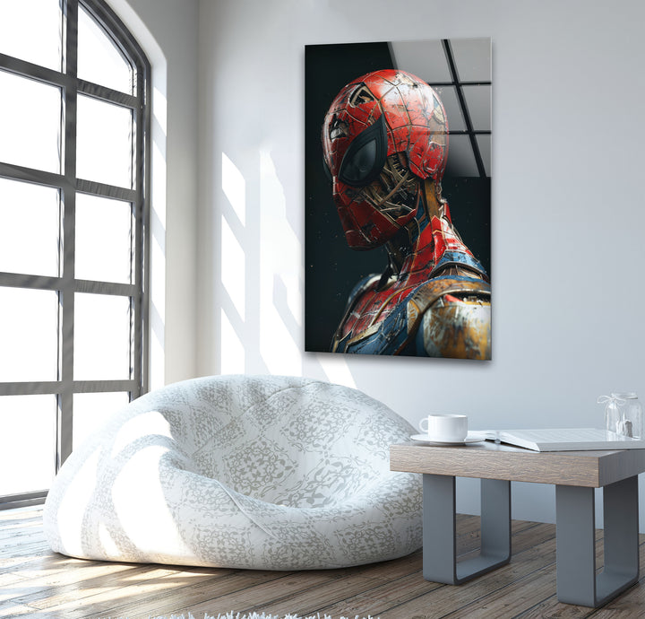 Spider Man is Made of Gundam Glass Wall Art glass art painting, glass art for the Wall
