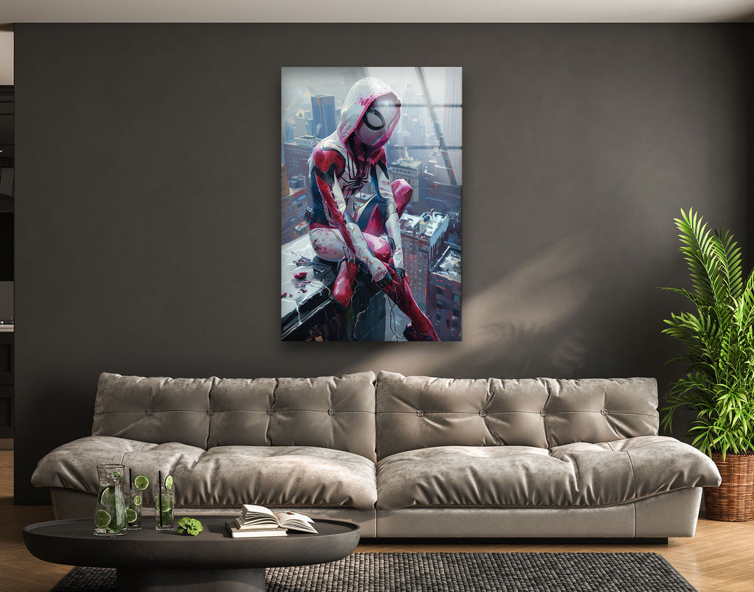 Female Spidersona Gwen Glass Photo Prints for Wall