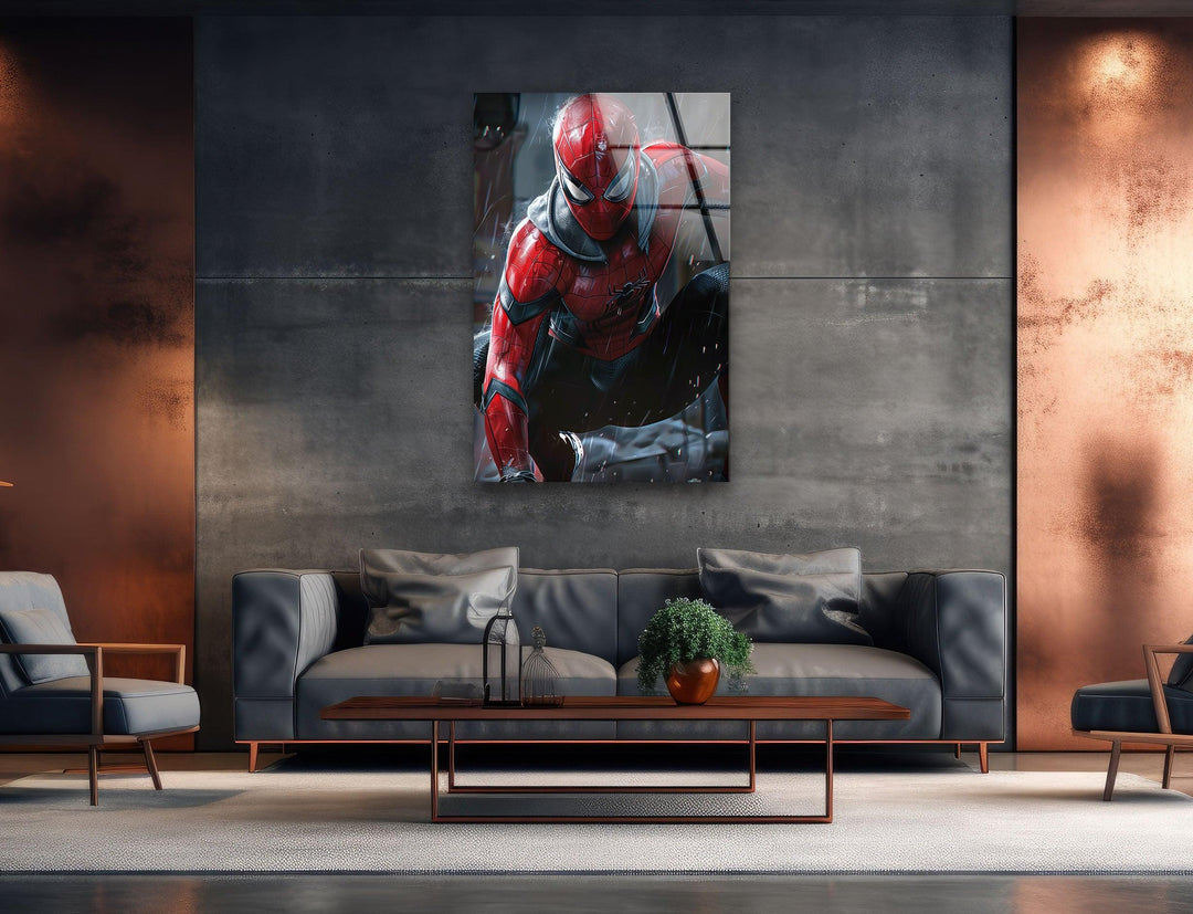 Spider-Man in the Rain Glass Wall Art, Glass Printing Wall Art, Print photos on glass