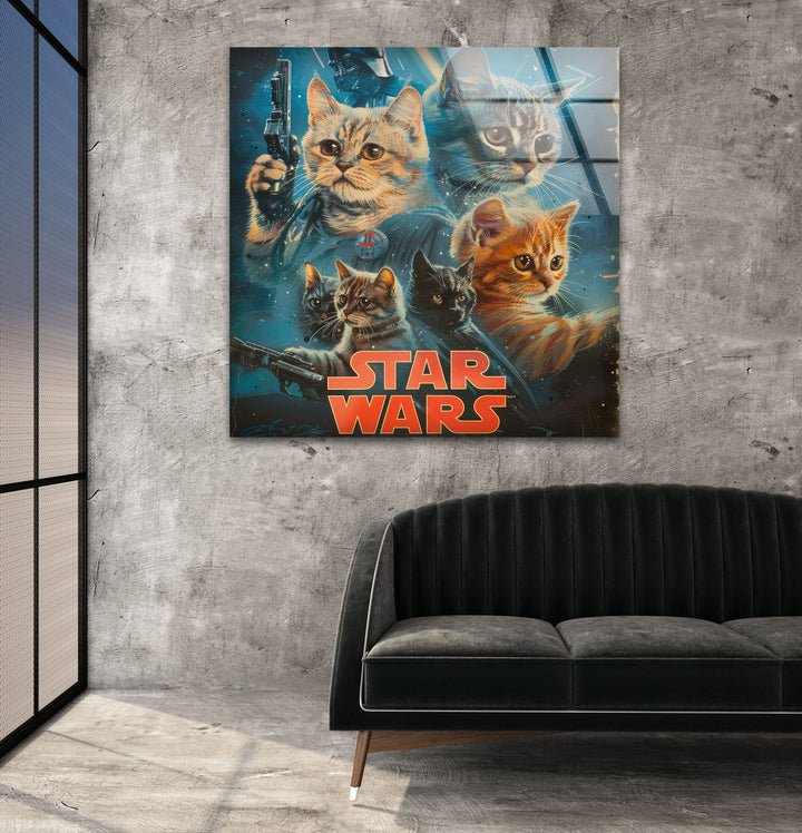 Star Wars Cats Glass Wall Art custom glass photo prints, large glass prints
