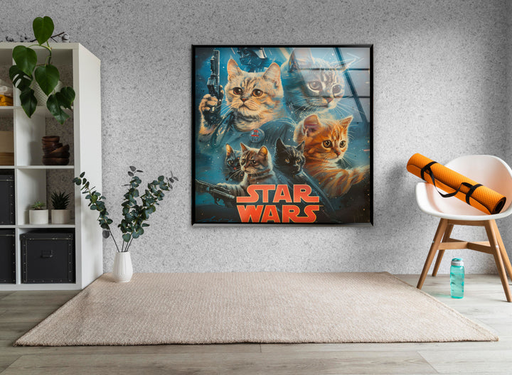 Star Wars Cats Glass Wall Art print picture on glass, Tempered Glass Wall Art
