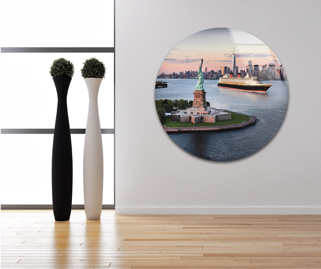 Statue of Liberty: Stunning NYC Skyline View on Glass Wall Art
