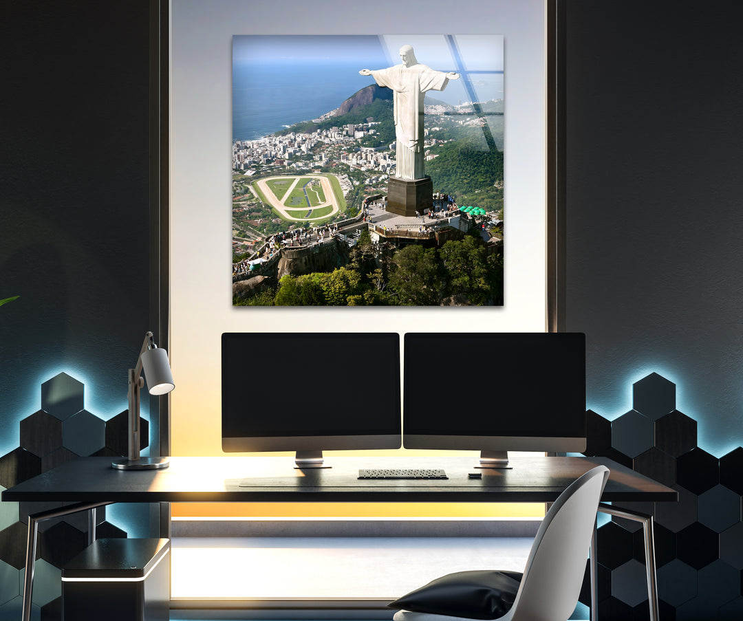 Christ the Redeemer Glass Wall Art – Majestic Rio Landmark with Panoramic View