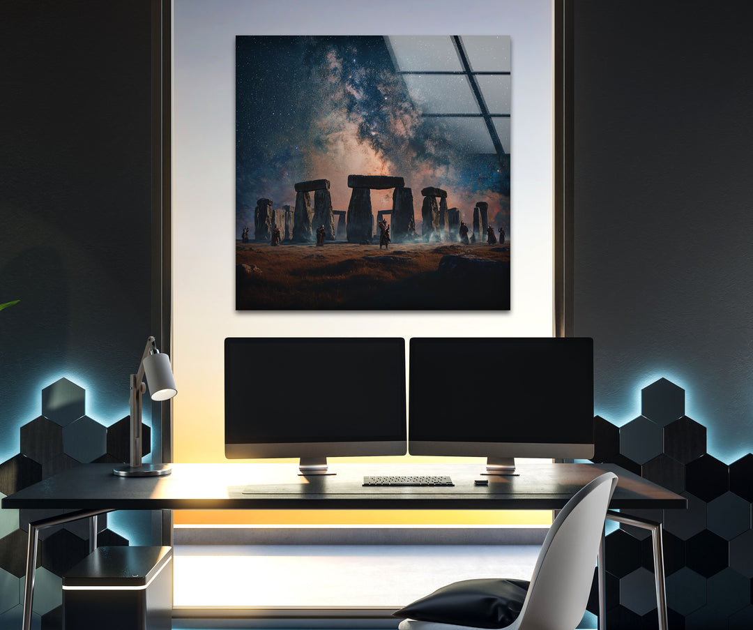 Stonehenge Under the Stars Glass Wall Art – Celestial Landscape