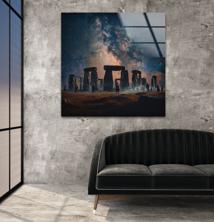 Stonehenge Under the Stars Glass Wall Art – Celestial Landscape