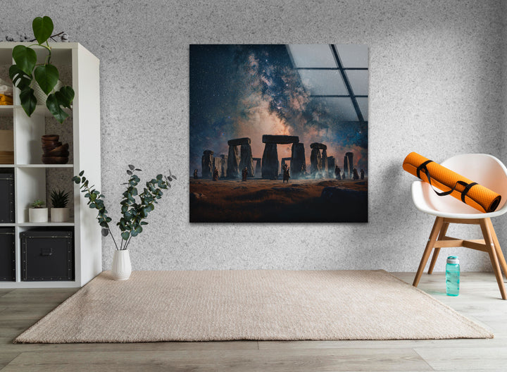 Stonehenge Under the Stars Glass Wall Art – Celestial Landscape