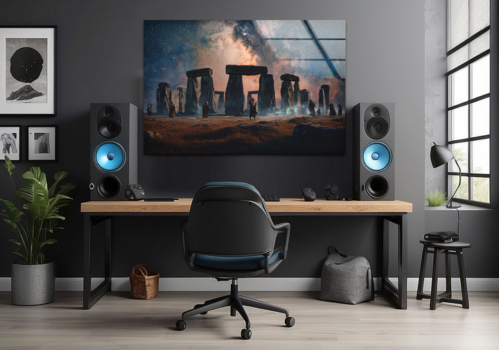 Stonehenge Under the Stars Glass Wall Art – Celestial Landscape