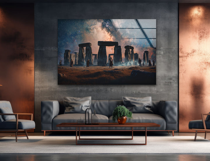 Stonehenge Under the Stars Glass Wall Art – Celestial Landscape