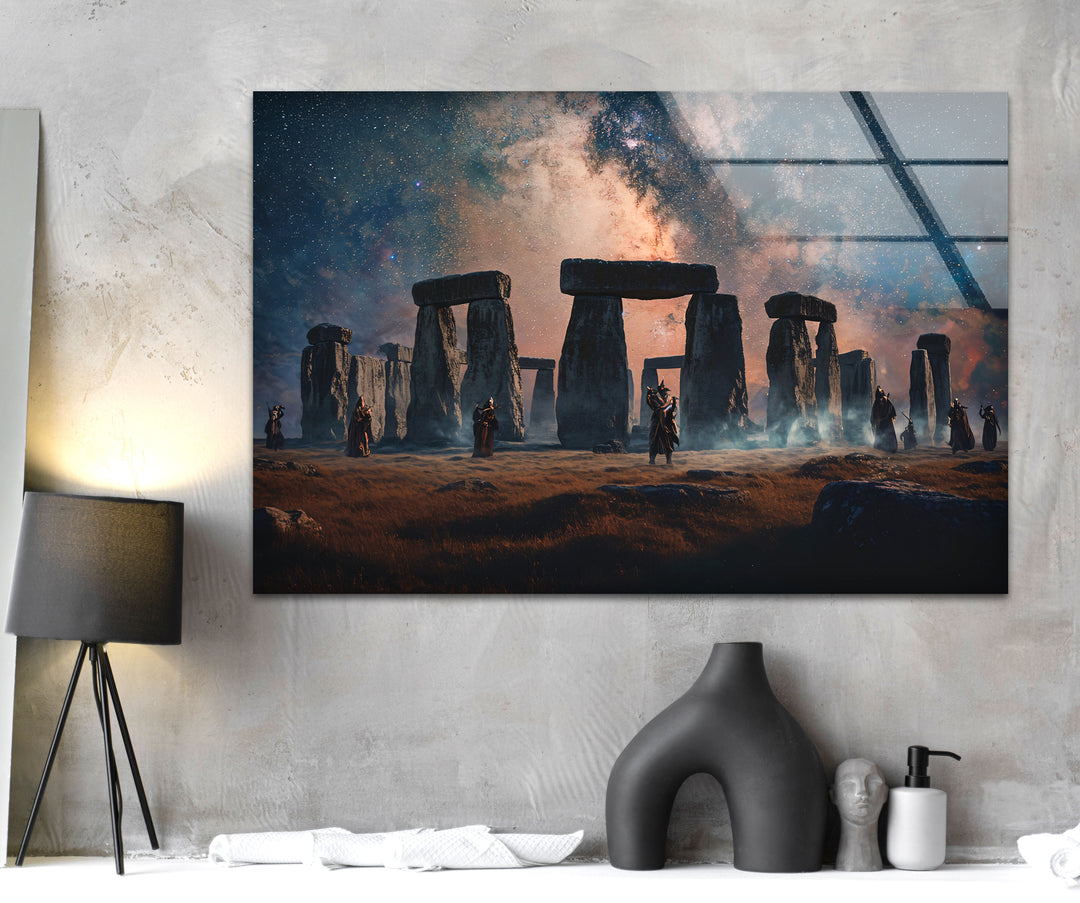 Stonehenge Under the Stars Glass Wall Art – Celestial Landscape