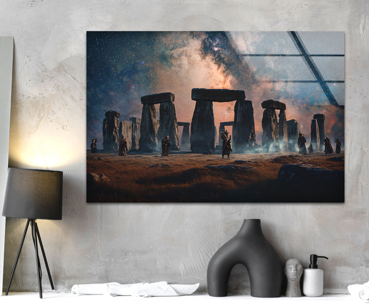 Stonehenge Under the Stars Glass Wall Art – Celestial Landscape