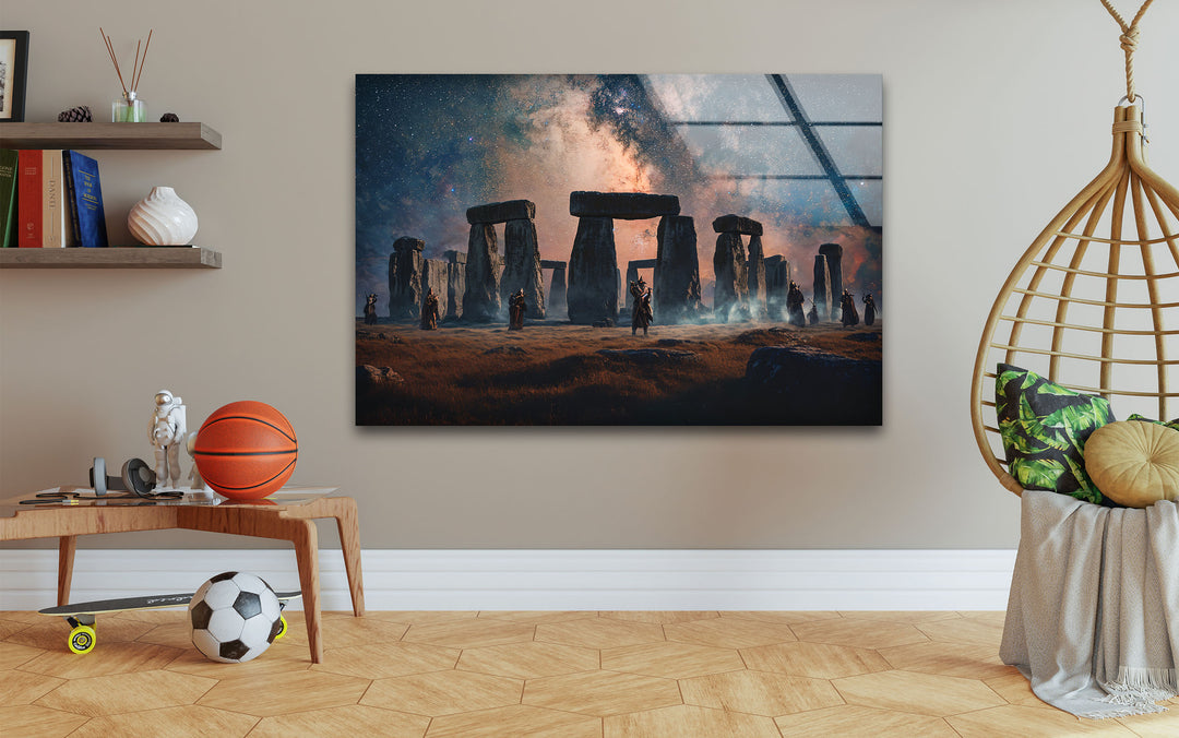 Stonehenge Under the Stars Glass Wall Art – Celestial Landscape