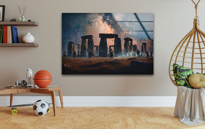 Stonehenge Under the Stars Glass Wall Art – Celestial Landscape