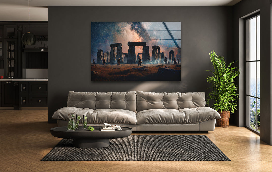 Stonehenge Under the Stars Glass Wall Art – Celestial Landscape