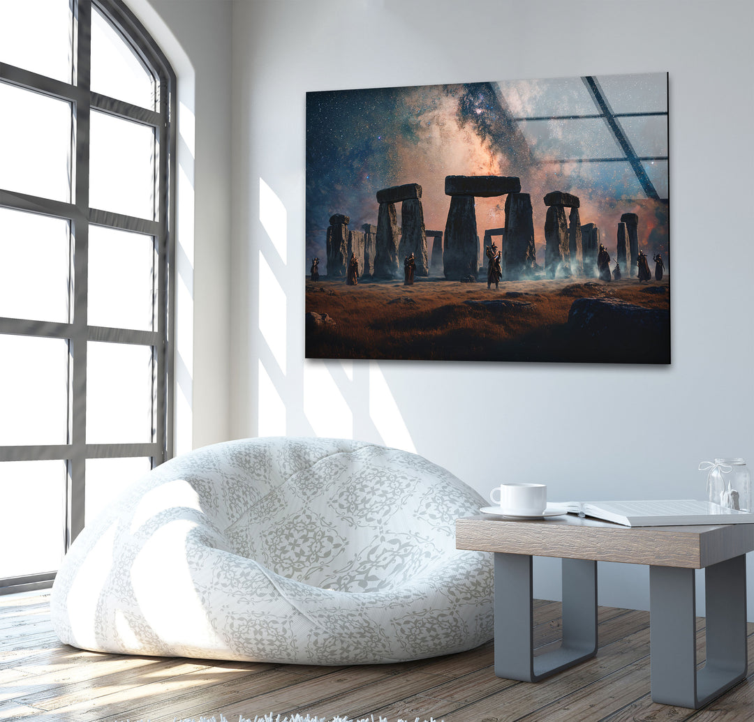 Stonehenge Under the Stars Glass Wall Art – Celestial Landscape