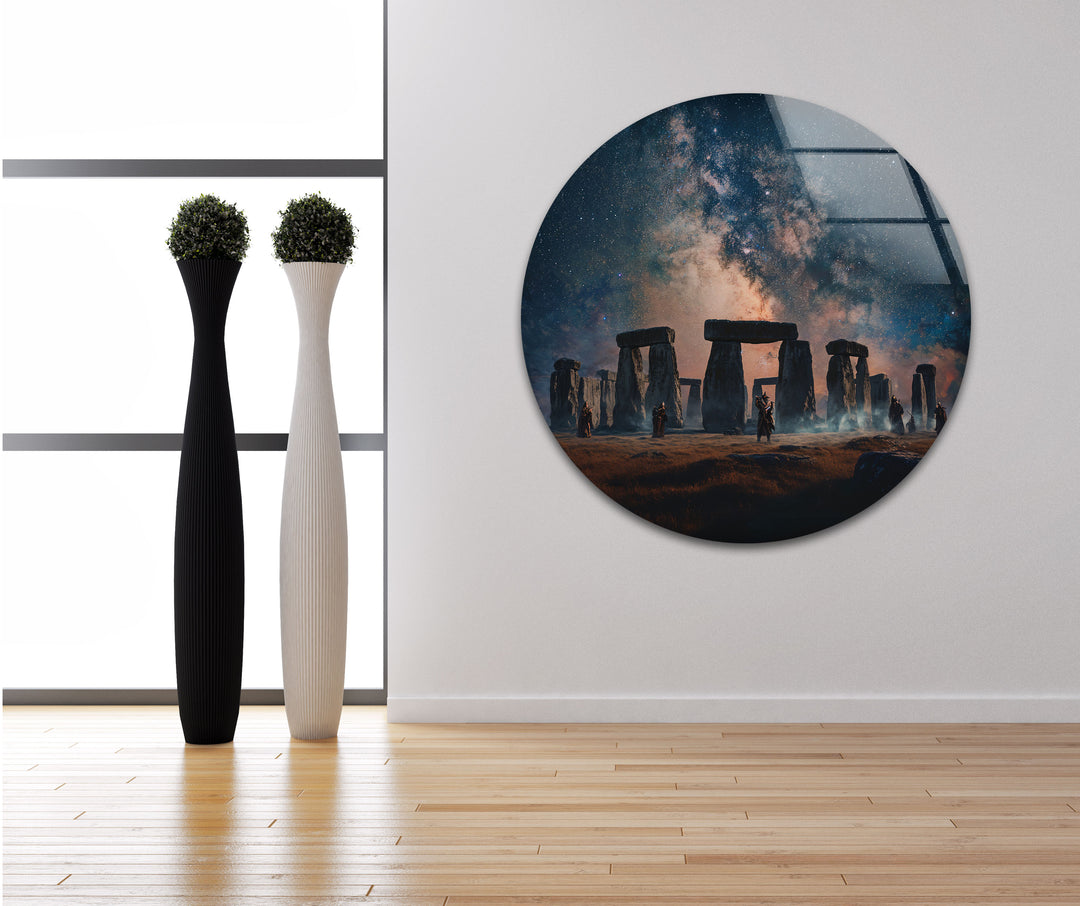 Stonehenge Under the Stars Glass Wall Art – Celestial Landscape