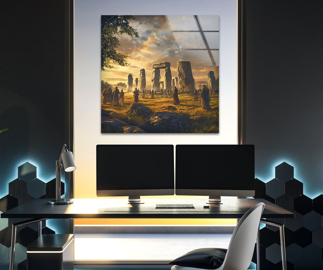 Stonehenge Ritual Glass Wall Art – Mystical Ancient Landscape