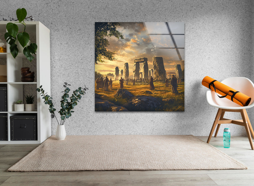 Stonehenge Ritual Glass Wall Art – Mystical Ancient Landscape