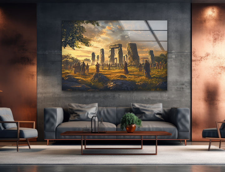 Stonehenge Ritual Glass Wall Art – Mystical Ancient Landscape