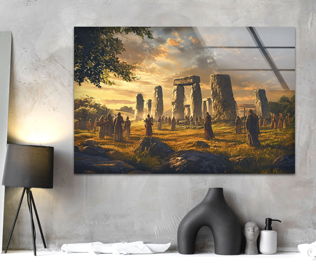 Stonehenge Ritual Glass Wall Art – Mystical Ancient Landscape