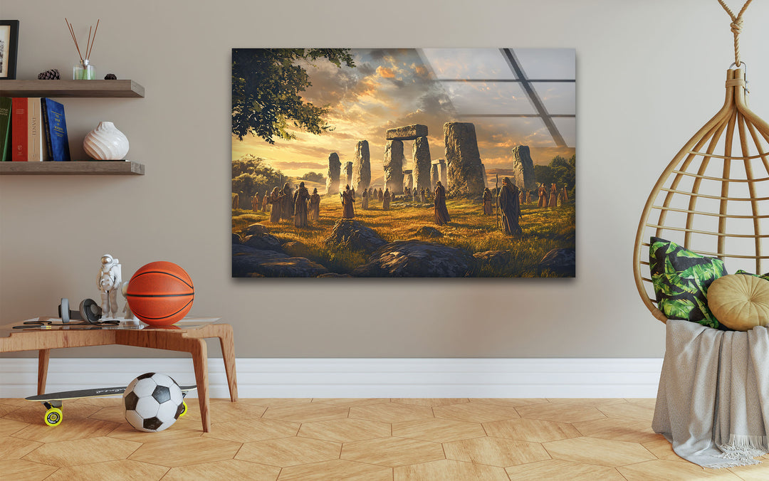 Stonehenge Ritual Glass Wall Art – Mystical Ancient Landscape