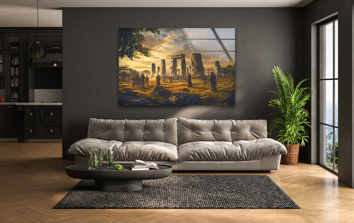 Stonehenge Ritual Glass Wall Art – Mystical Ancient Landscape