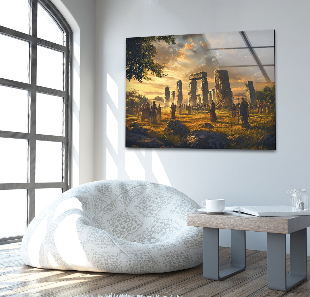 Stonehenge Ritual Glass Wall Art – Mystical Ancient Landscape